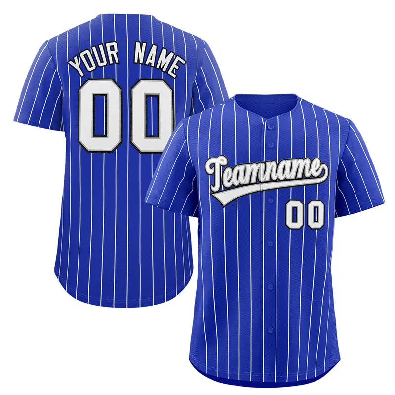 Royal White-Black Stripe Authentic Fashion Baseball Jersey