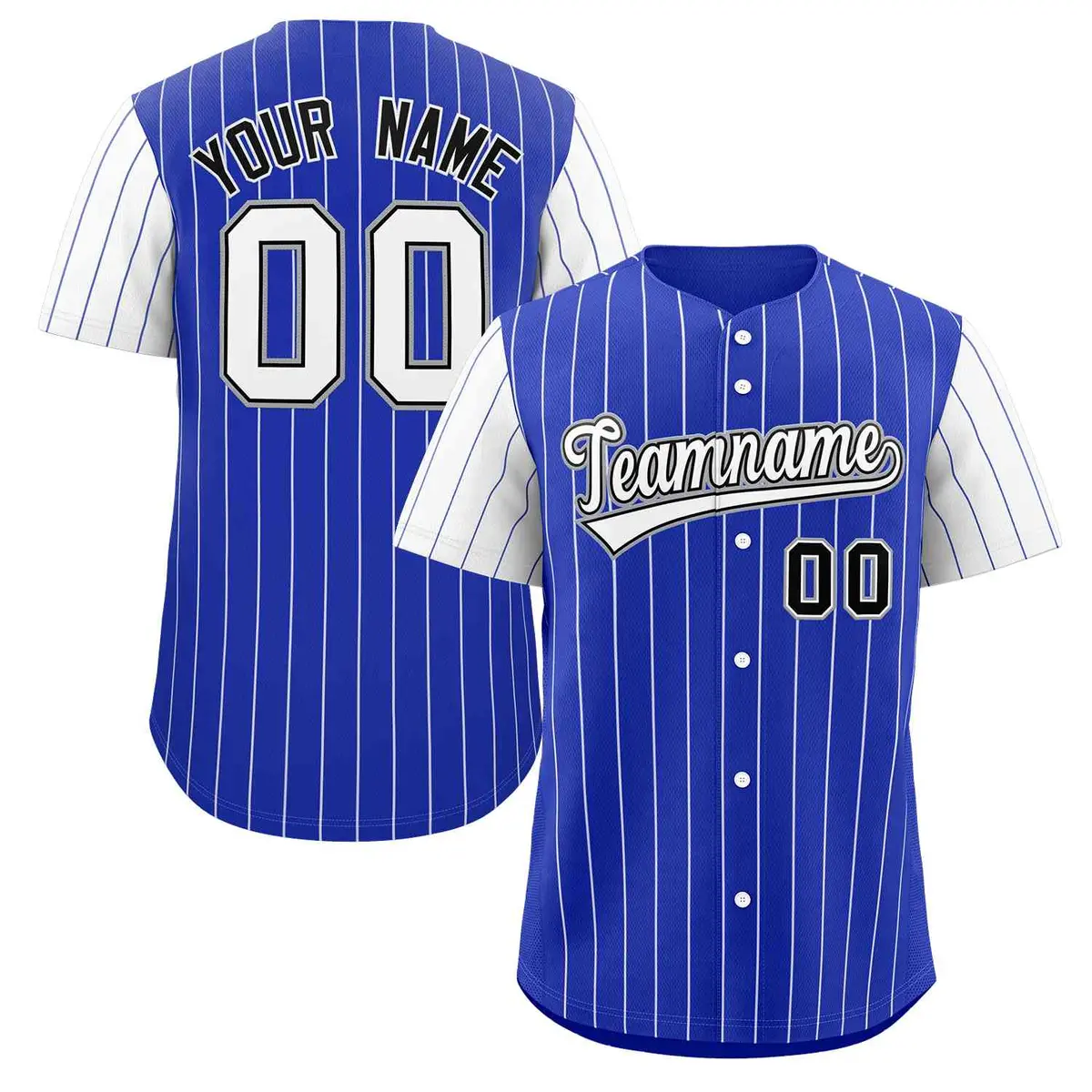 Royal White-Black Stripe Raglan Baseball Jersey