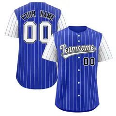 Royal White-Black Stripe Raglan Baseball Jersey