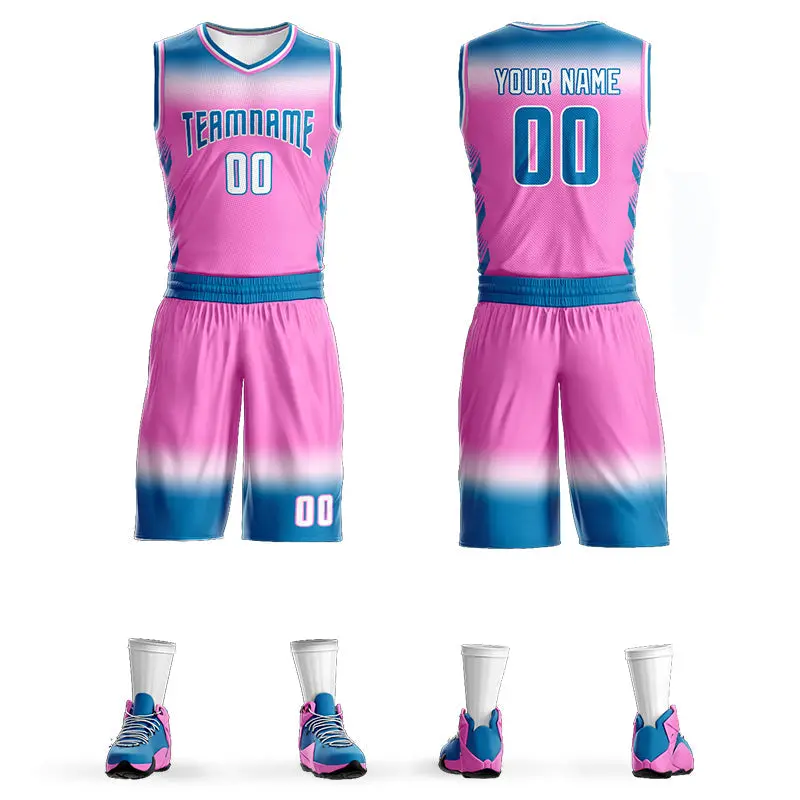 Royal White Blue-White Gradient Basketball Jersey Set