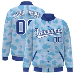 Royal White Camo Varsity Letterman Bomber Jacket