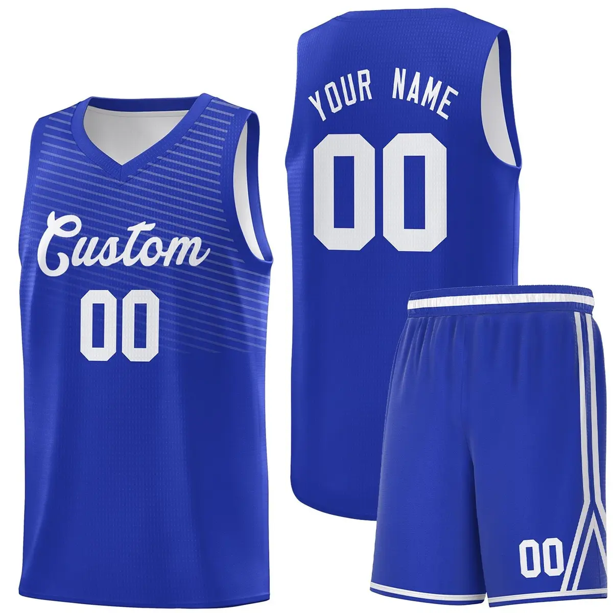 Royal White Chest Slash Pattern Basketball Jersey