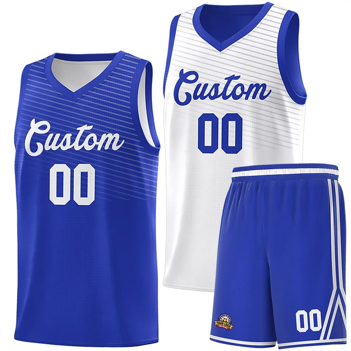 Royal White Chest Slash Pattern Double Side Basketball Jersey