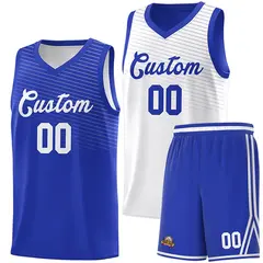 Royal White Chest Slash Pattern Double Side Basketball Jersey