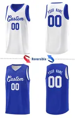 Royal White Chest Slash Pattern Double Side Basketball Jersey 4
