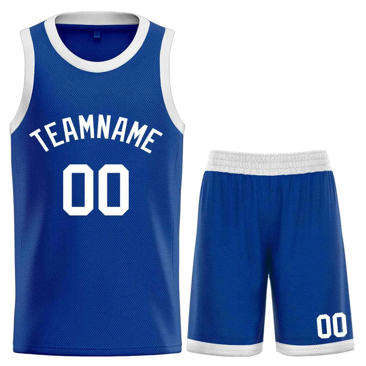 Royal White Classic Sets Curved Basketball Jersey
