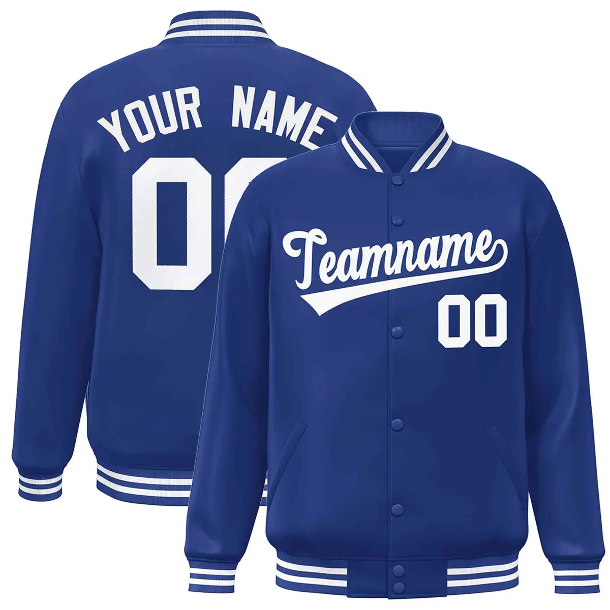 Royal White Classic Style Varsity Full-Snap Letterman Jacket