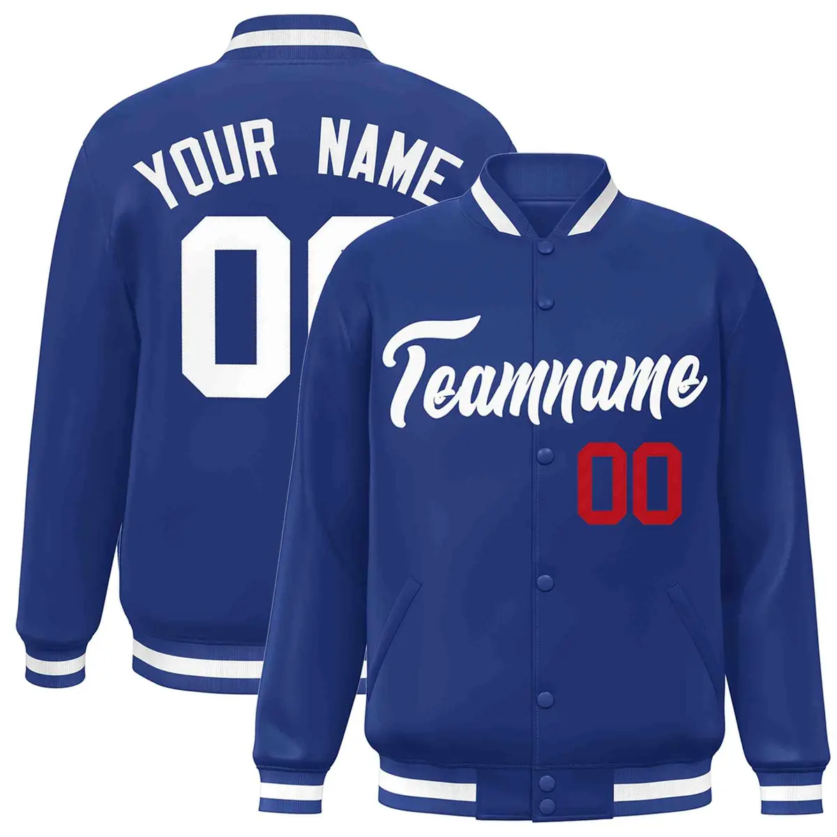 Royal White Classic Style Varsity Full-Snap Letterman Jacket