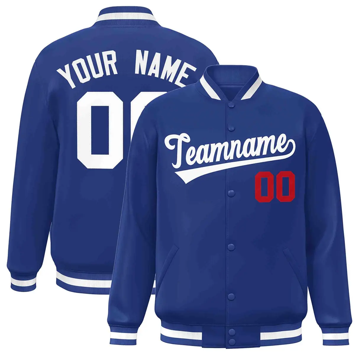 Royal White Classic Style Varsity Full-Snap Letterman Jacket