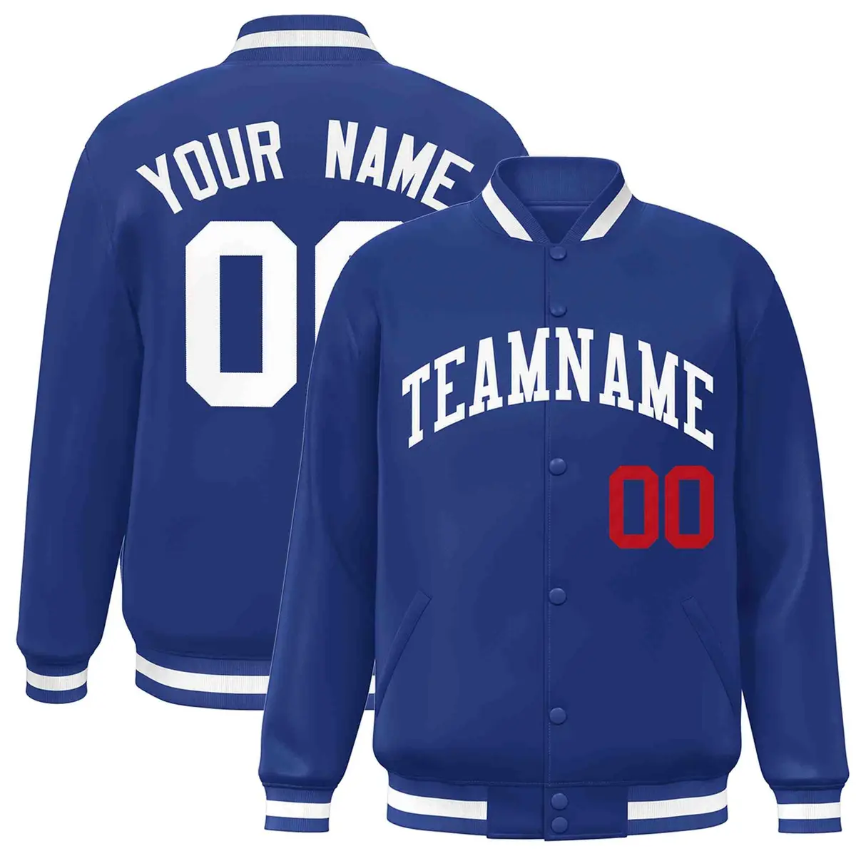 Royal White Classic Style Varsity Full-Snap Letterman Jacket