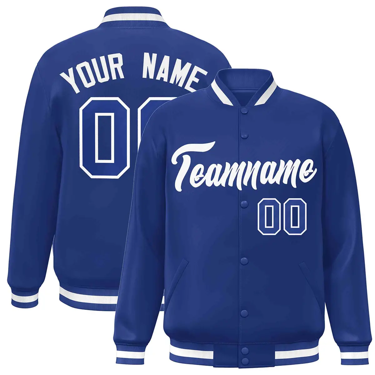 Royal White Classic Style Varsity Full-Snap Letterman Jacket