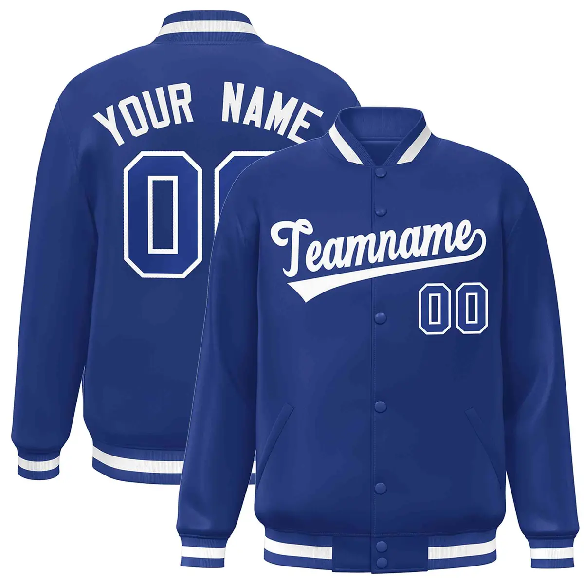 Royal White Classic Style Varsity Full-Snap Letterman Jacket