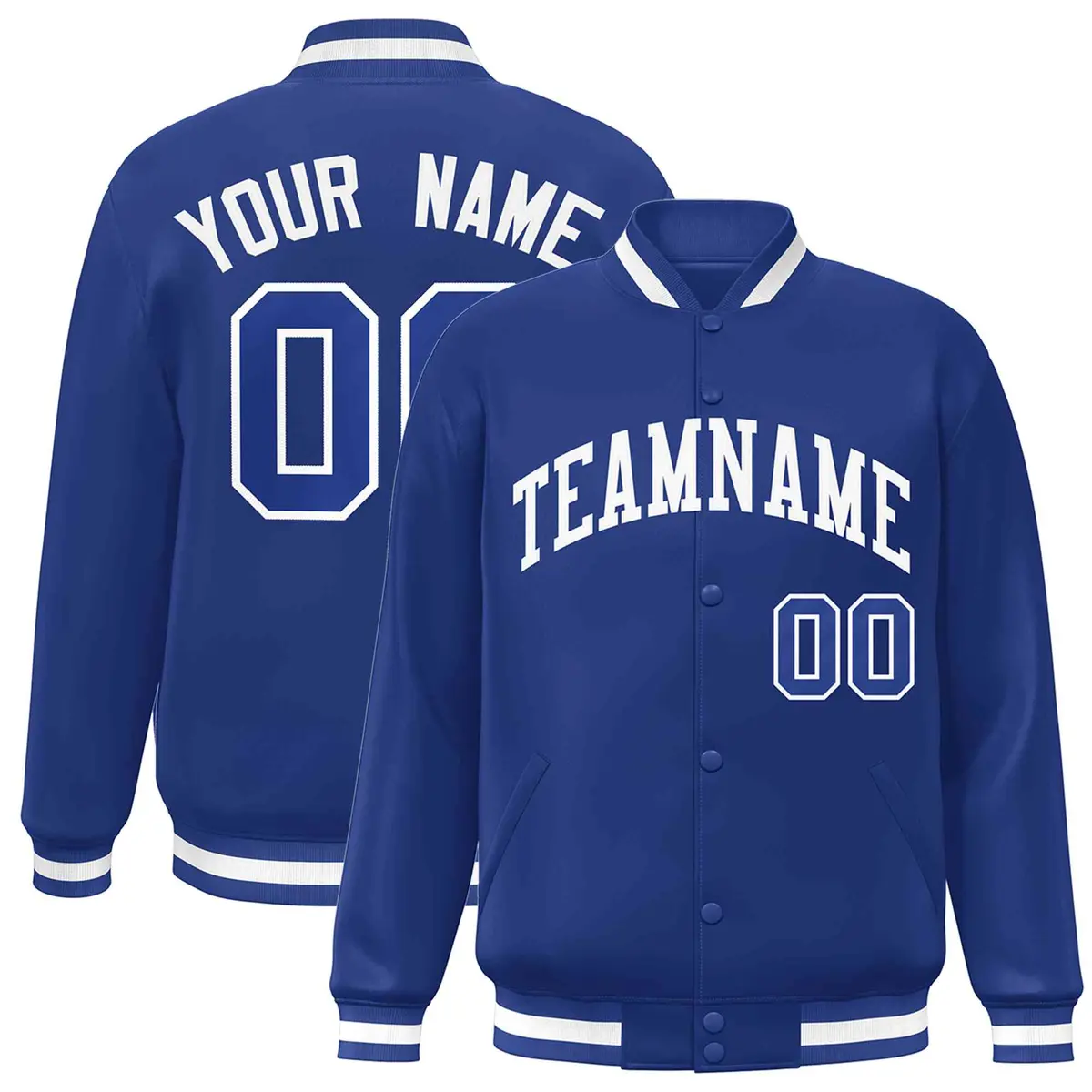 Royal White Classic Style Varsity Full-Snap Letterman Jacket
