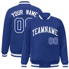 Royal White Classic Style Varsity Full-Snap Letterman Jacket