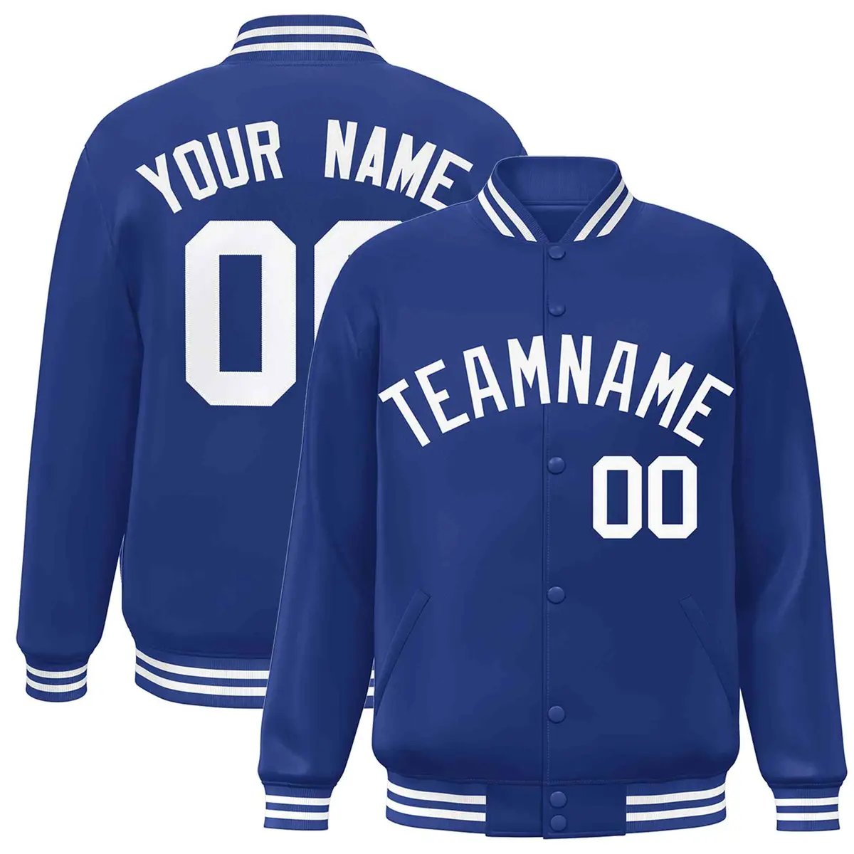Royal White Classic Style Varsity Full-Snap Letterman Jacket