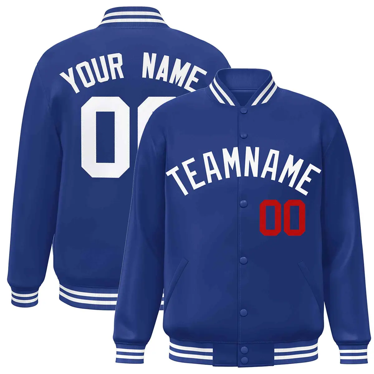 Royal White Classic Style Varsity Full-Snap Letterman Jacket