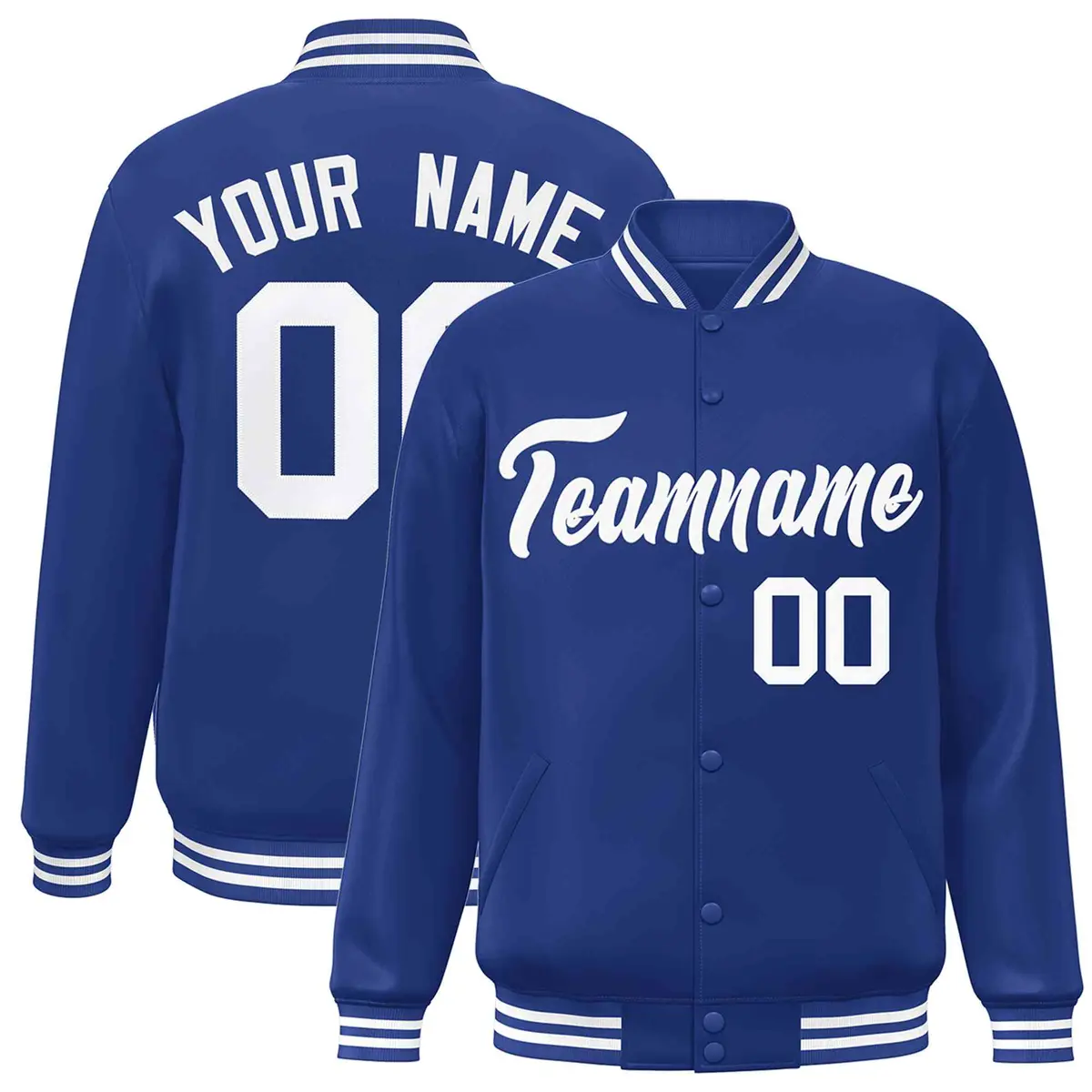 Royal White Classic Style Varsity Full-Snap Letterman Jacket