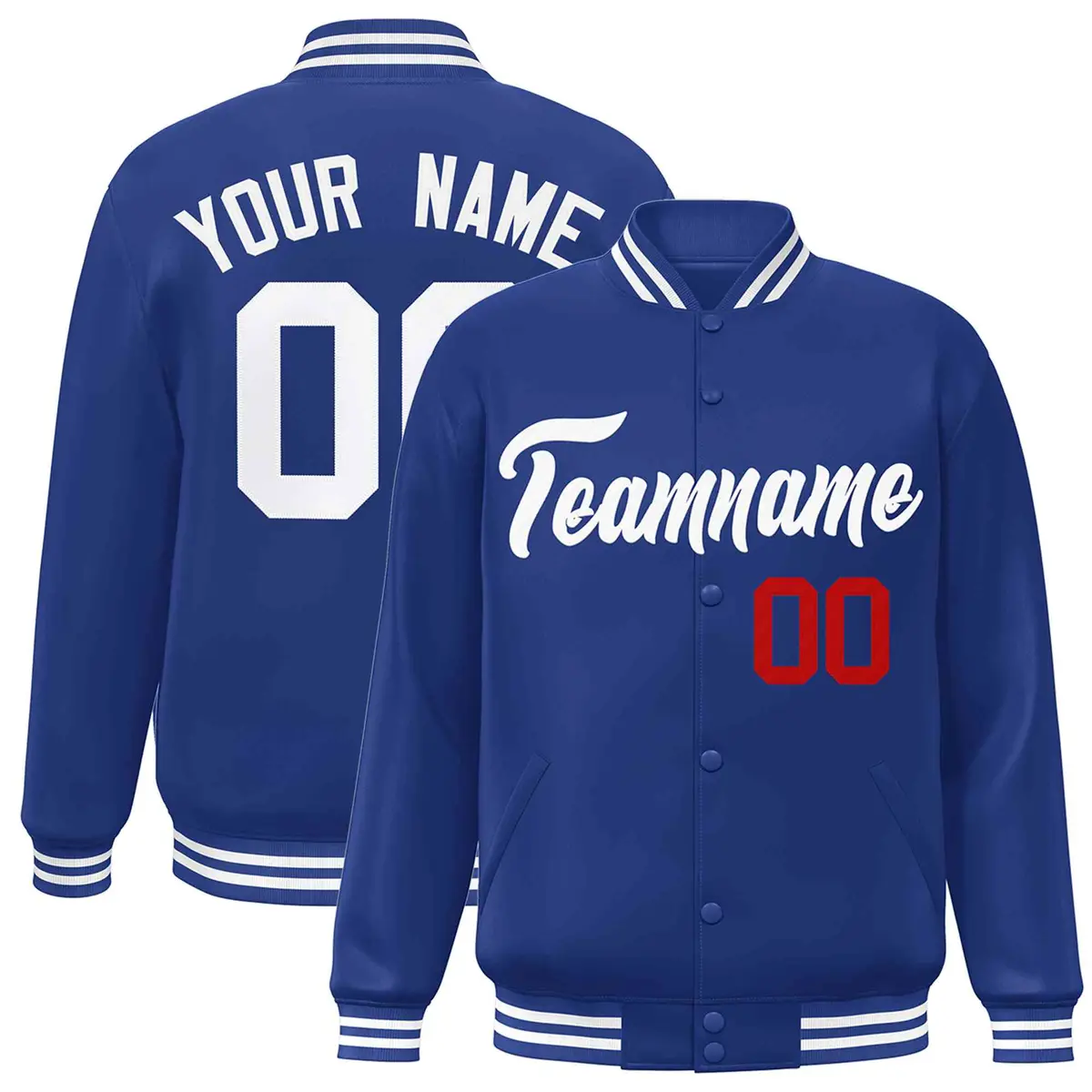 Royal White Classic Style Varsity Full-Snap Letterman Jacket