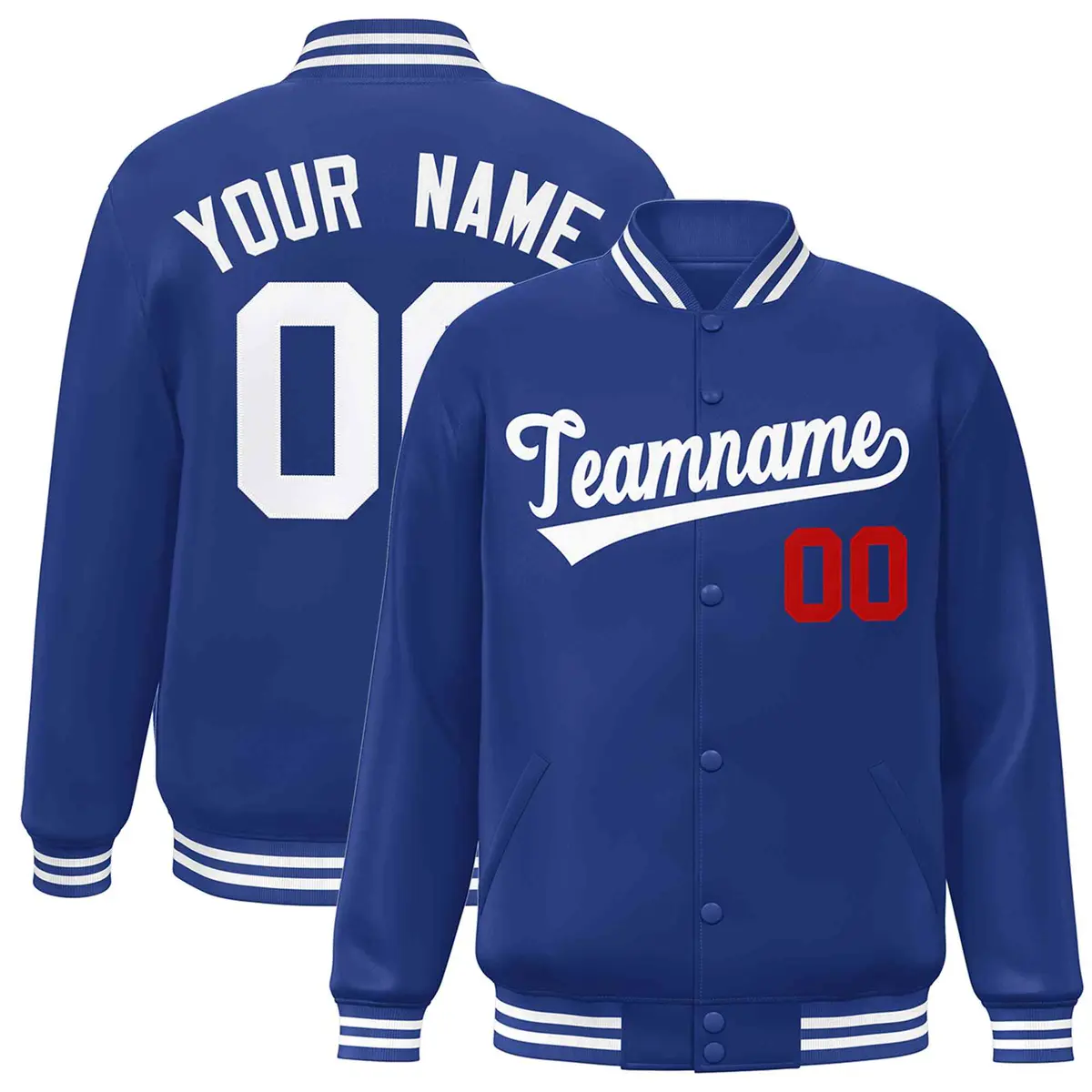Royal White Classic Style Varsity Full-Snap Letterman Jacket
