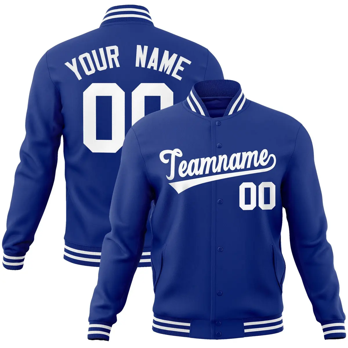 Royal White Classic Style Varsity Full-Snap Letterman Jacket