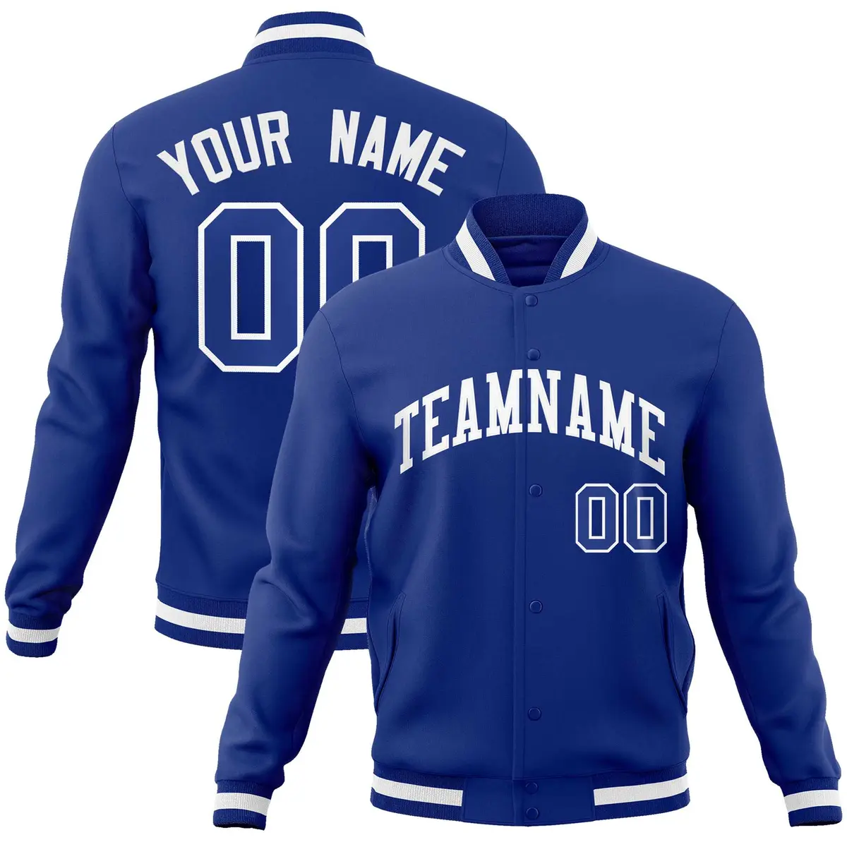 Royal White Classic Style Varsity Full-Snap Letterman Jacket