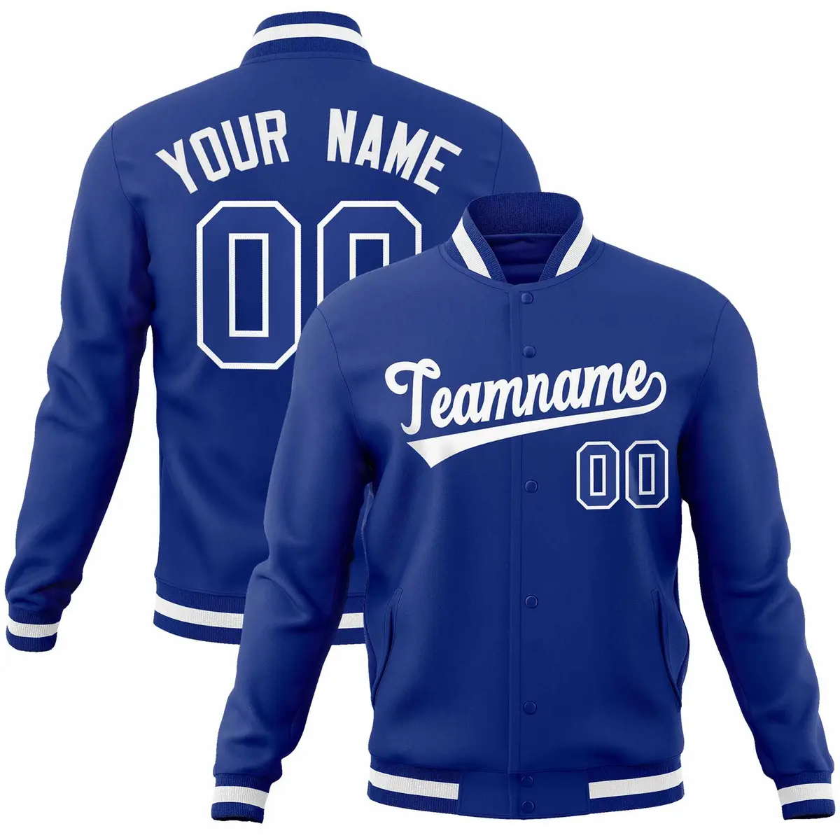 Royal White Classic Style Varsity Full-Snap Letterman Jacket