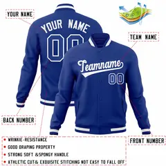 Royal White Classic Style Varsity Full-Snap Letterman Jacket 4