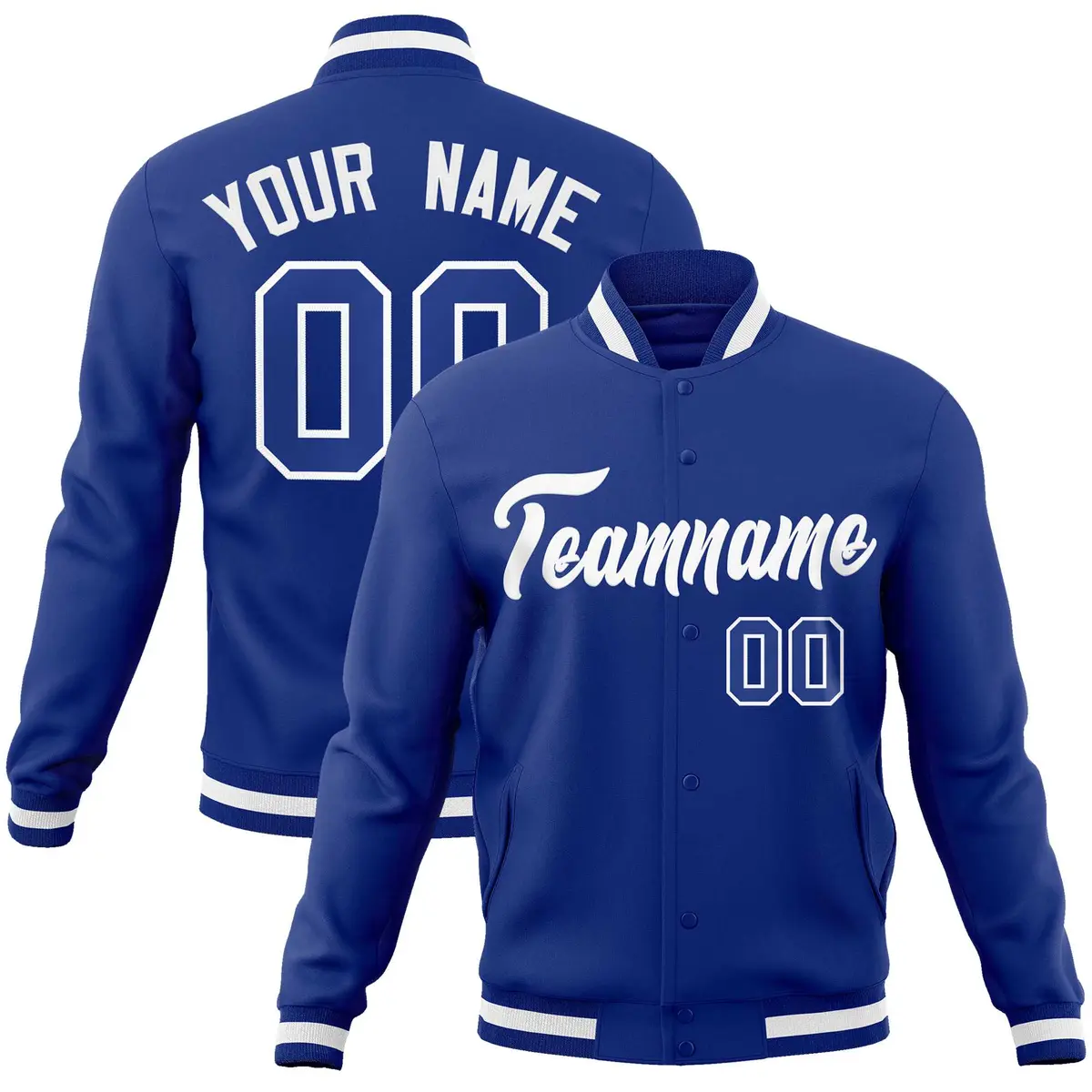 Royal White Classic Style Varsity Full-Snap Letterman Jacket