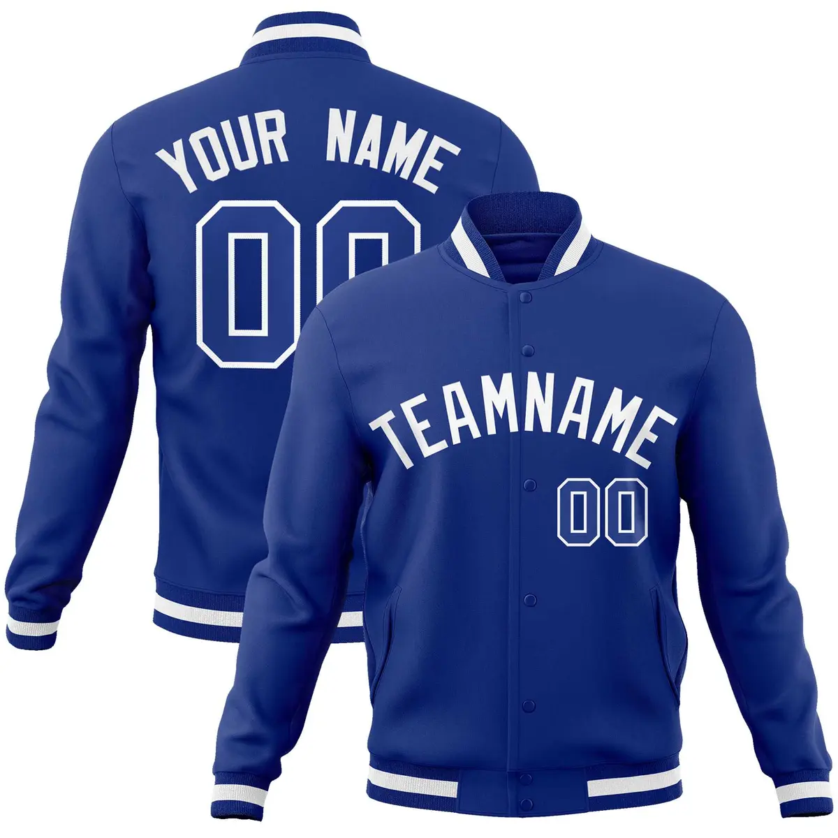 Royal White Classic Style Varsity Full-Snap Letterman Jacket