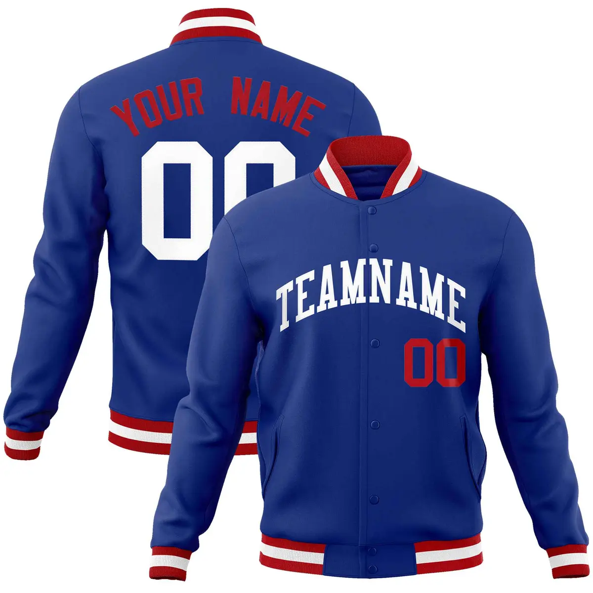 Royal White Classic Style Varsity Full-Snap Letterman Jacket