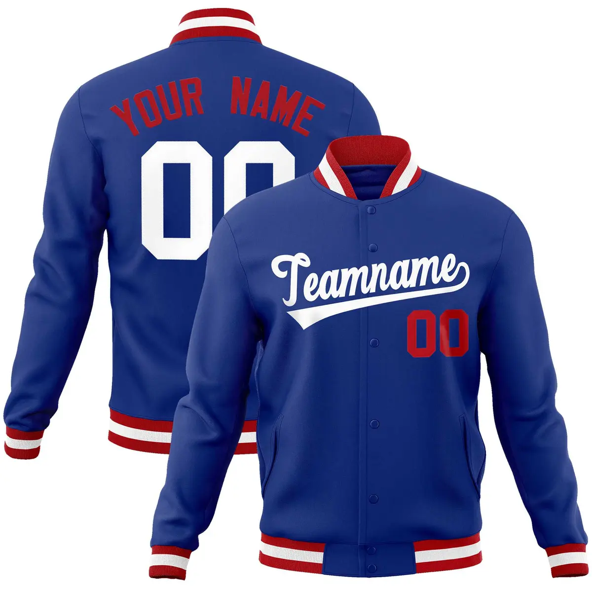 Royal White Classic Style Varsity Full-Snap Letterman Jacket