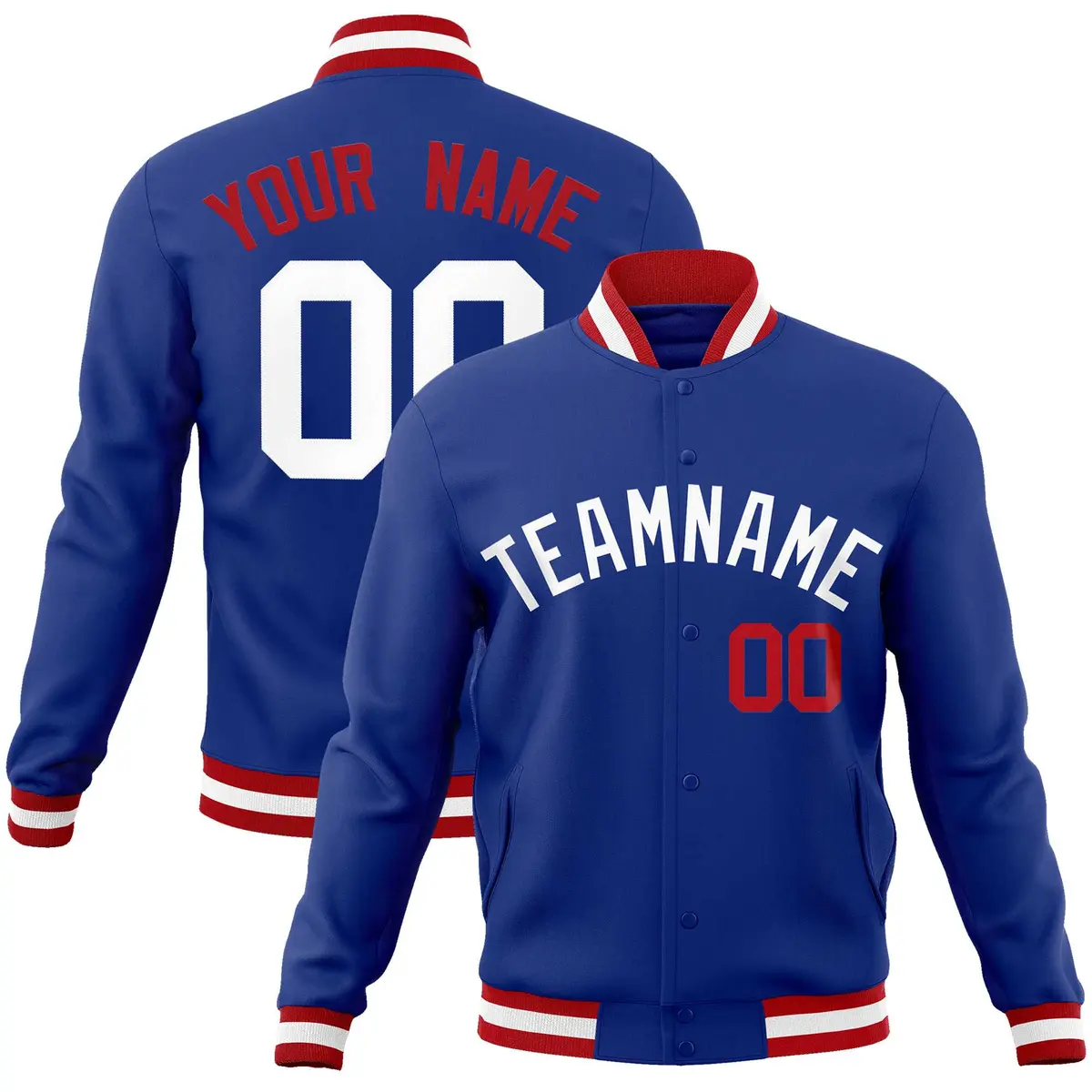 Royal White Classic Style Varsity Full-Snap Letterman Jacket