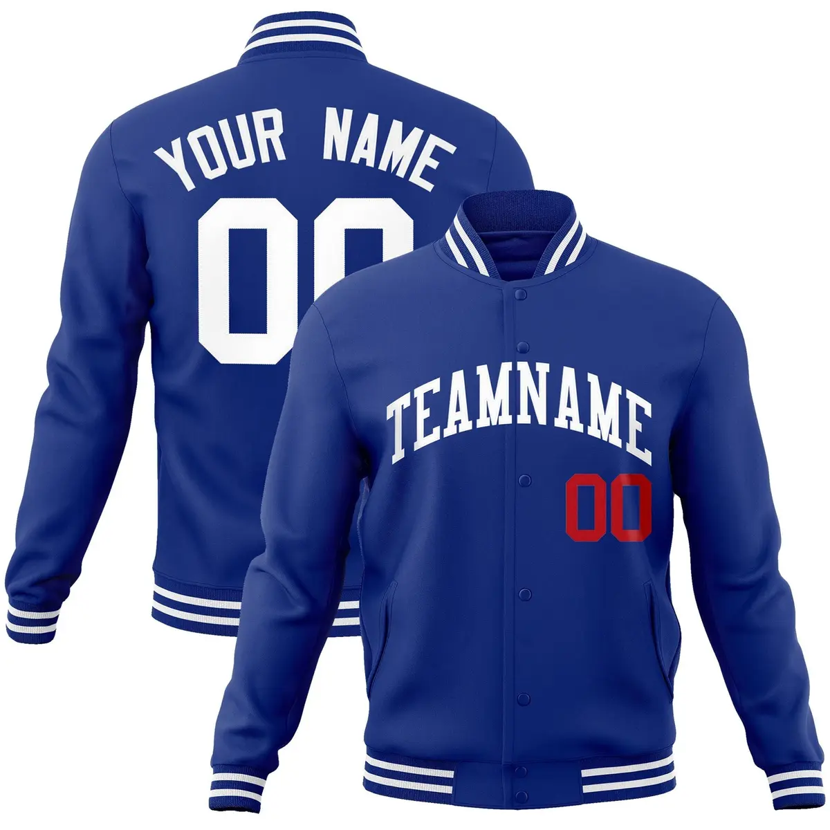 Royal White Classic Style Varsity Full-Snap Letterman Jacket