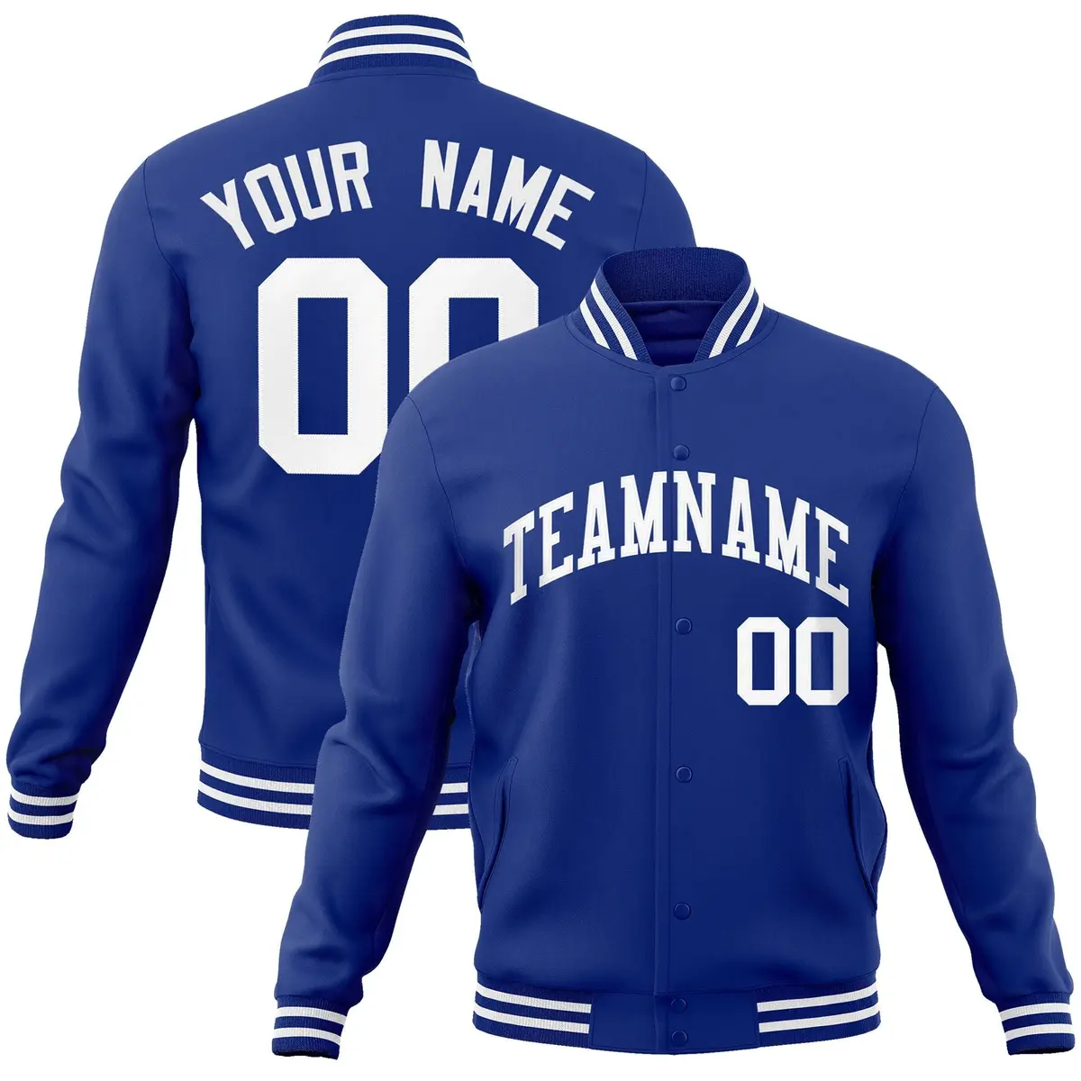 Royal White Classic Style Varsity Full-Snap Letterman Jacket