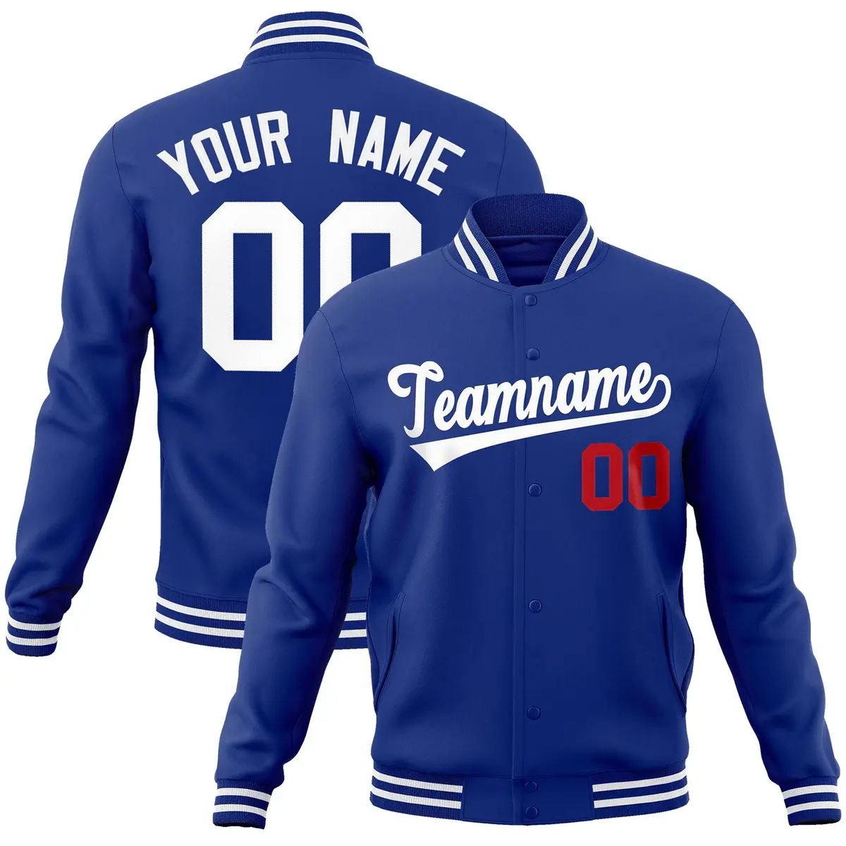 Royal White Classic Style Varsity Full-Snap Letterman Jacket