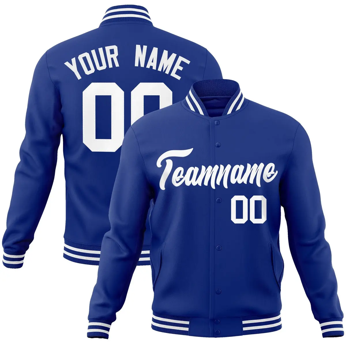 Royal White Classic Style Varsity Full-Snap Letterman Jacket