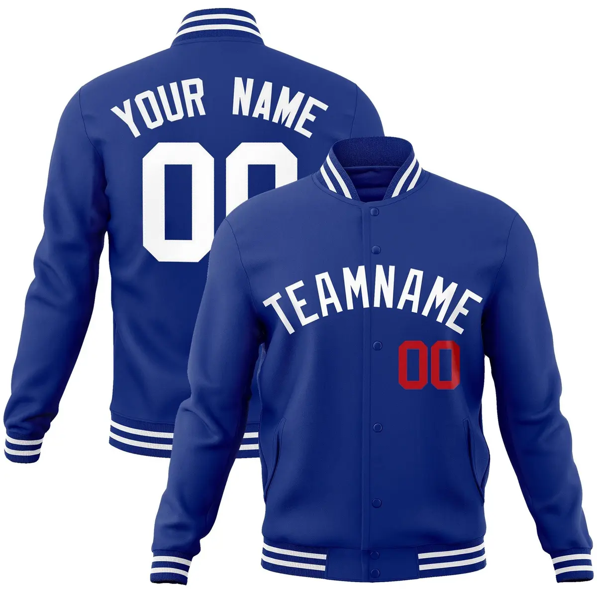 Royal White Classic Style Varsity Full-Snap Letterman Jacket