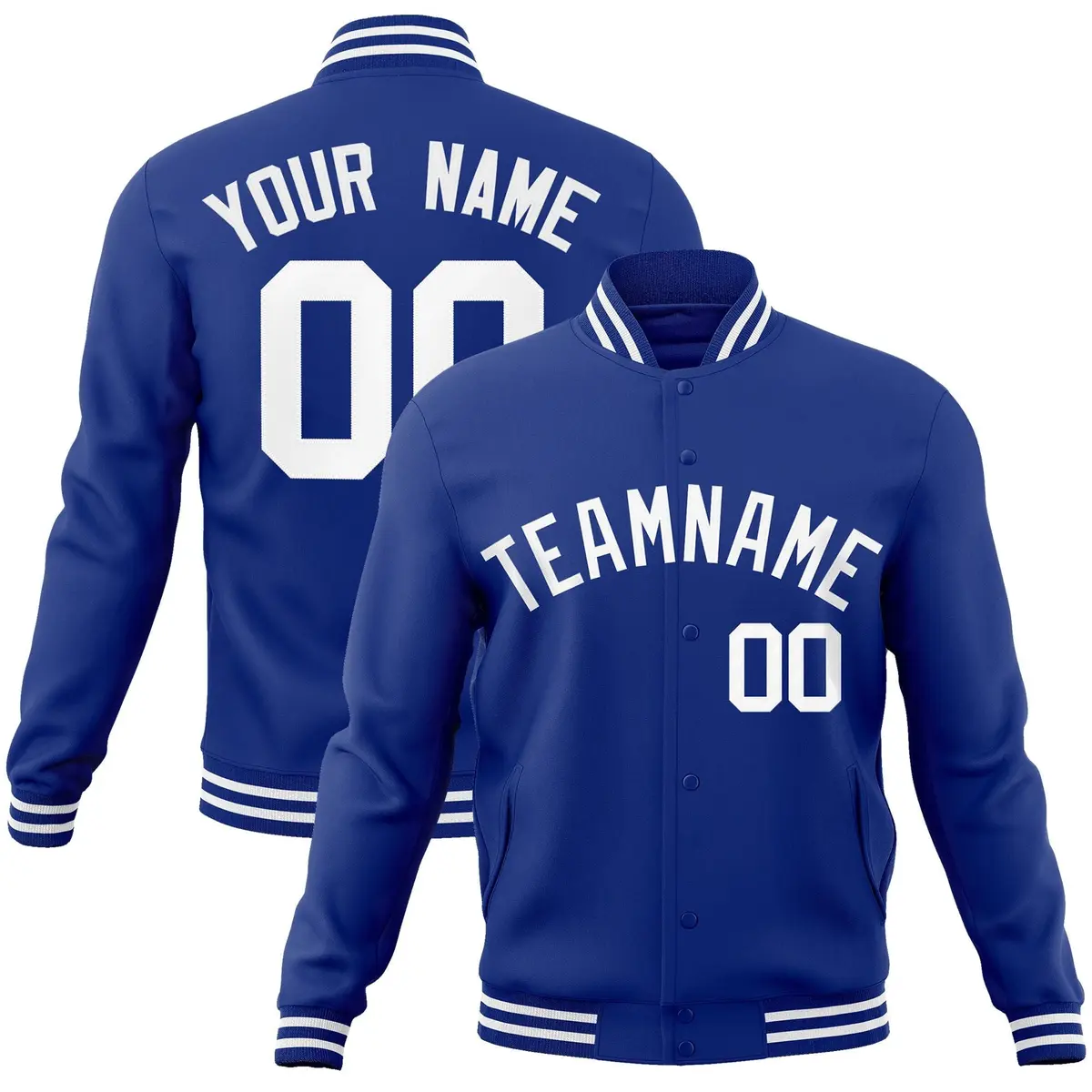 Royal White Classic Style Varsity Full-Snap Letterman Jacket