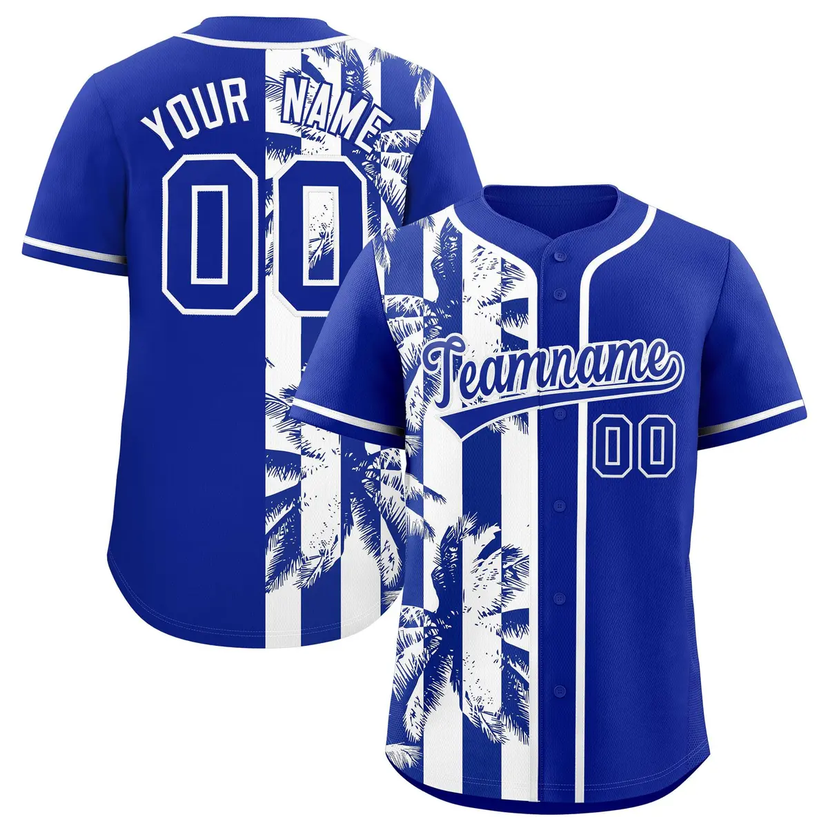 Royal White Coconut Tree Split Baseball Jersey
