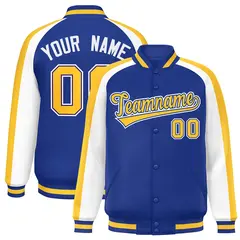 Royal White Color Block Raglan Varsity Letterman Jacket