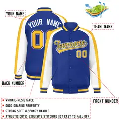 Royal White Color Block Raglan Varsity Letterman Jacket 2