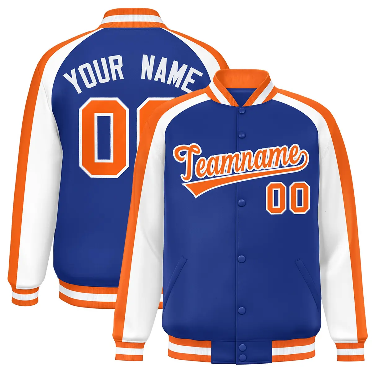 Royal White Color Block Raglan Varsity Letterman Jacket