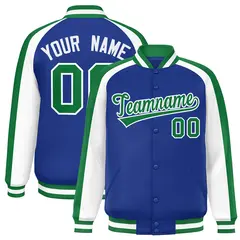 Royal White Color Block Raglan Varsity Letterman Jacket 1