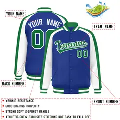 Royal White Color Block Raglan Varsity Letterman Jacket 2