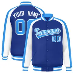 Royal White Color Block Raglan Varsity Letterman Jacket 1