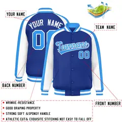 Royal White Color Block Raglan Varsity Letterman Jacket 2