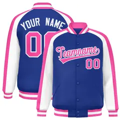 Royal White Color Block Raglan Varsity Letterman Jacket 1