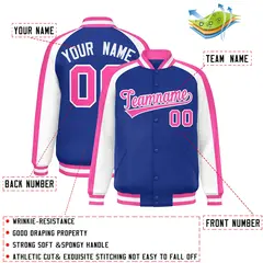 Royal White Color Block Raglan Varsity Letterman Jacket 2