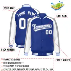 Royal White Color Block Raglan Varsity Letterman Jacket 2