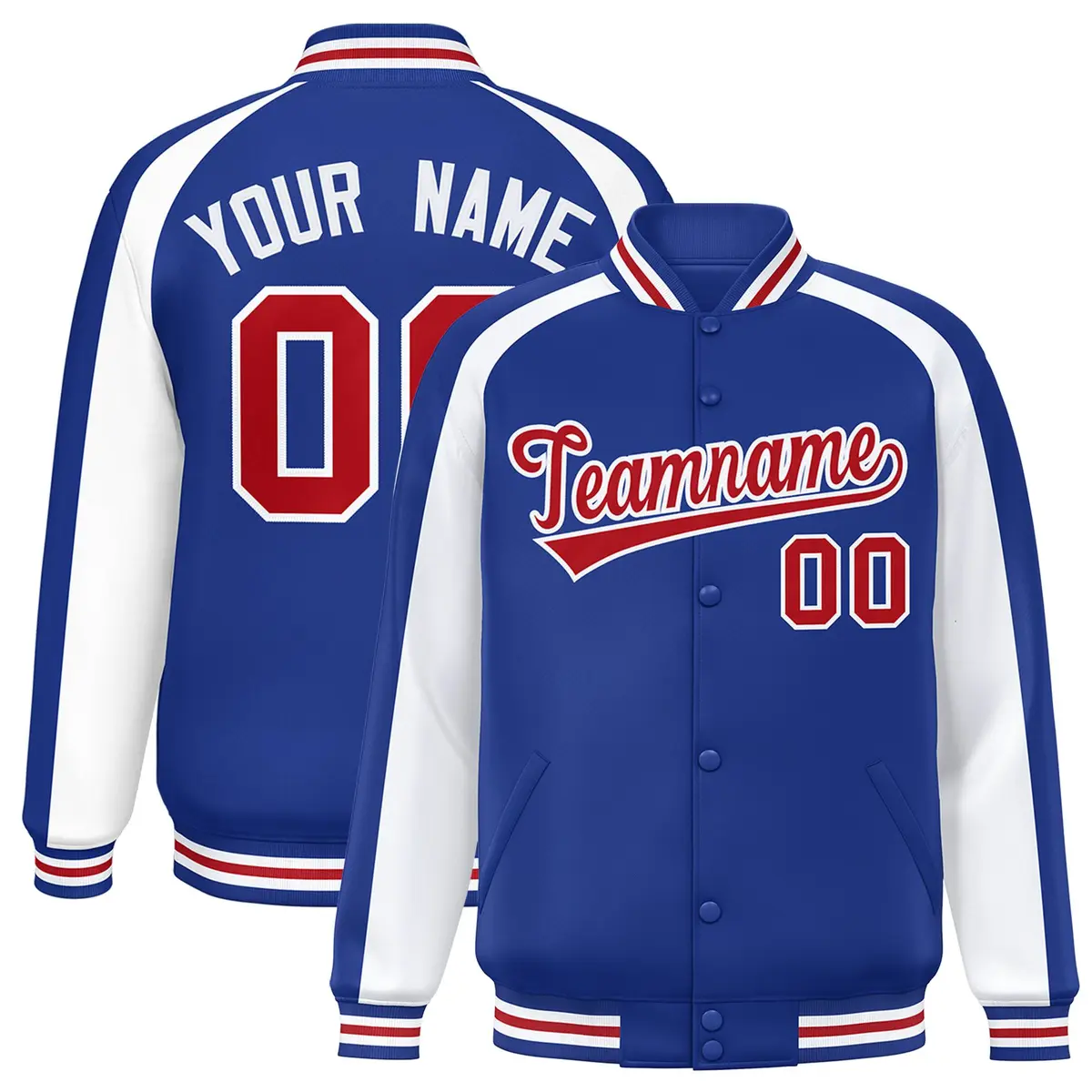 Royal White Color Block Raglan Varsity Letterman Jacket